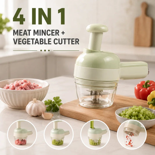 Generic 4-in-1 Handheld Electric Vegetable Cutter Set | USB Rechargeable Slicer & Chopper