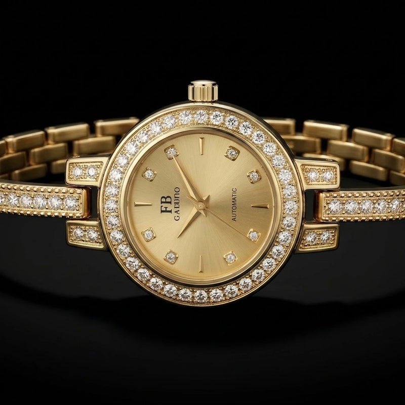 Ladies Luxury Crystal Bezel Jewelry Watch | Gold Link Strap – Sanariz
