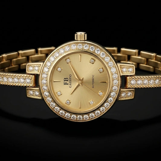 Ladies Luxury Crystal Bezel Jewelry Watch | Gold Link Strap – Sanariz