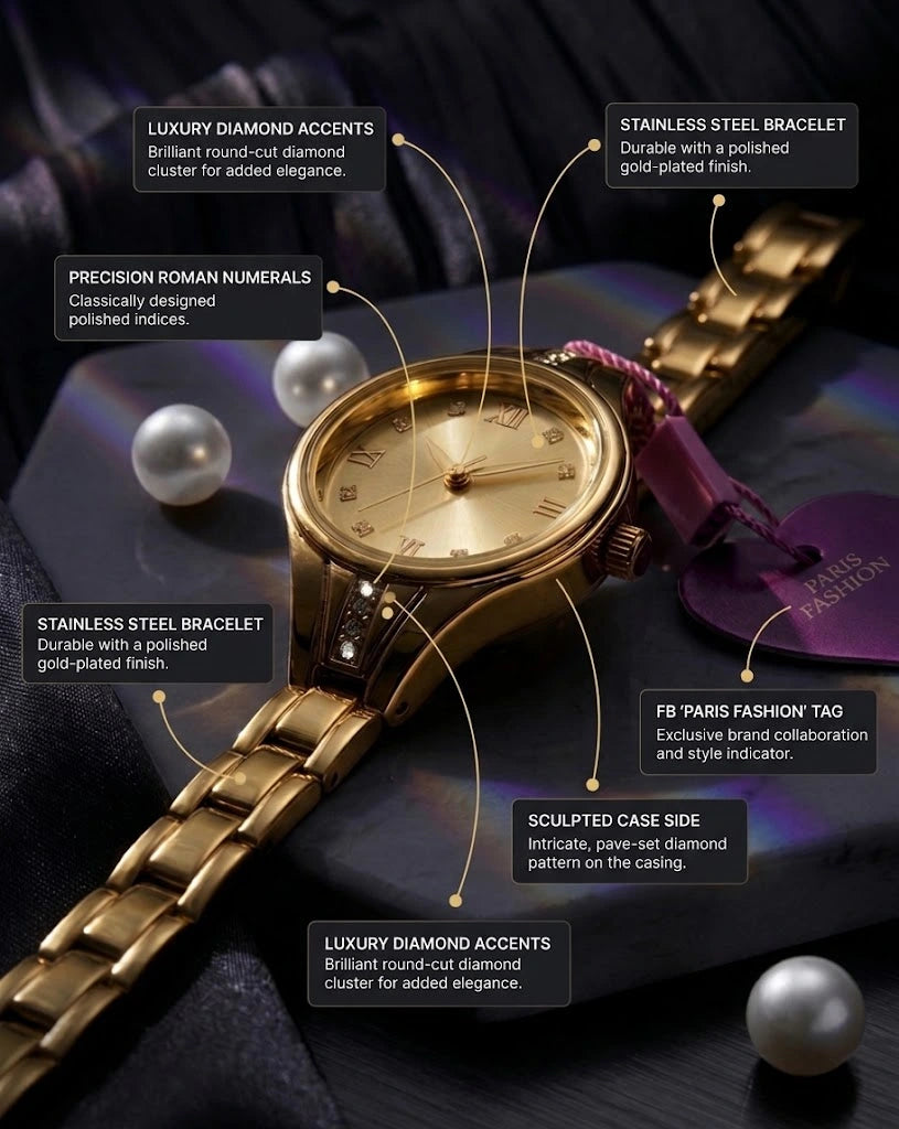 Ladies Luxury Jewelry Watch | Gold Link Strap & Crystal Dial ā Sanariz