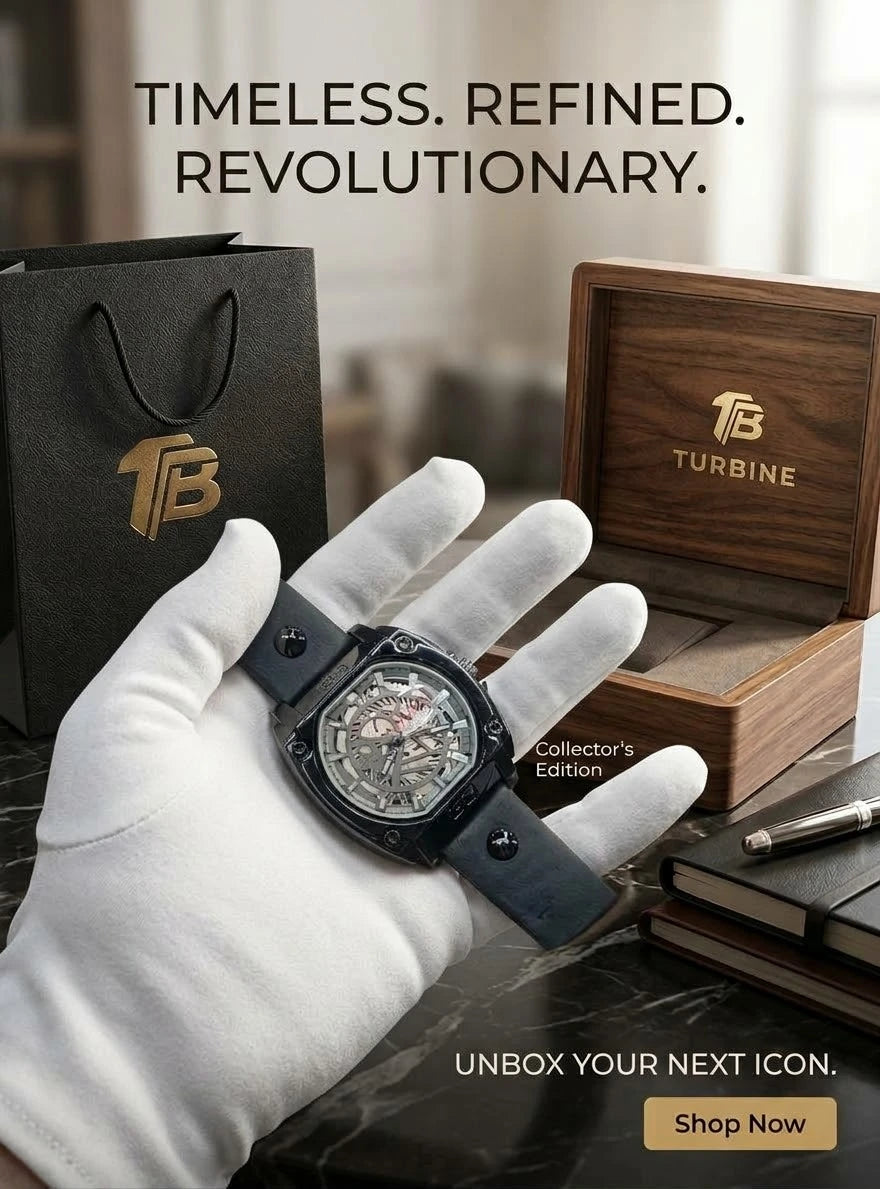 Turbine Model No. 6 | Skeleton Dial Men's Watch | Brass Case & Stitched Leather Strap