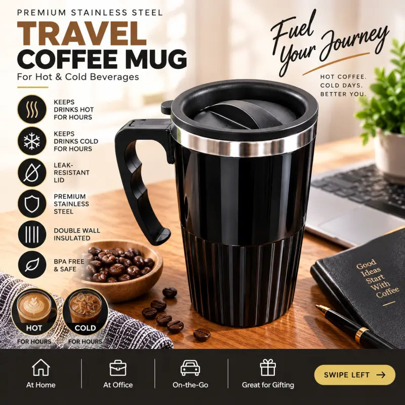 Premium Stainless Steel Travel Coffee Mug with Leak-Resistant Lid