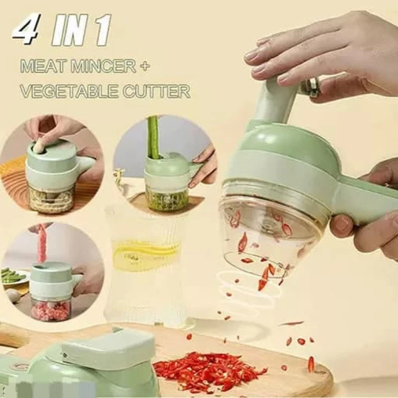 Generic 4-in-1 Handheld Electric Vegetable Cutter Set | USB Rechargeable Slicer & Chopper