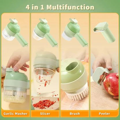Generic 4-in-1 Handheld Electric Vegetable Cutter Set | USB Rechargeable Slicer & Chopper