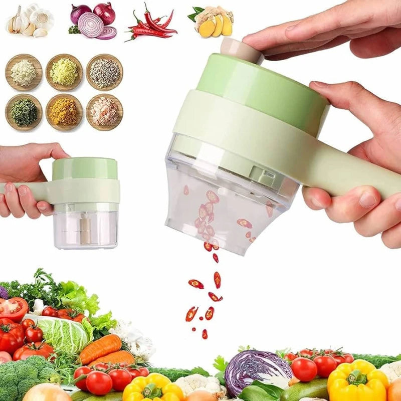 Generic 4-in-1 Handheld Electric Vegetable Cutter Set | USB Rechargeable Slicer & Chopper
