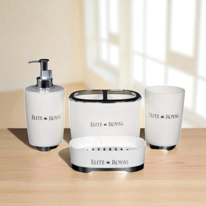 Elite Royal 4Pcs | Bathroom Countertop Accessory Set | Soap Dispenser & Toothbrush Holder Kit