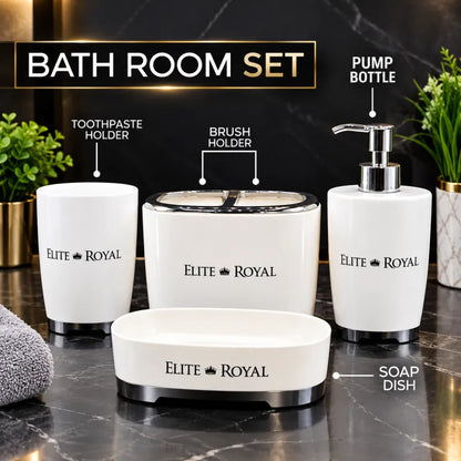 Elite Royal 4Pcs | Bathroom Countertop Accessory Set | Soap Dispenser & Toothbrush Holder Kit