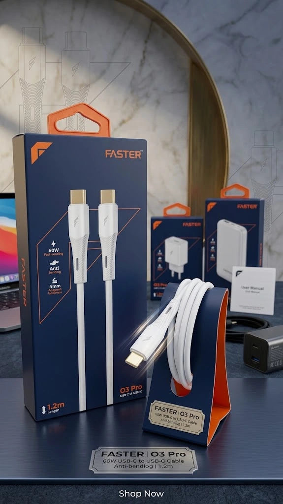 FASTER O3 Pro | USB-C to USB-C Cable | 60W Fast Charging 1.2m