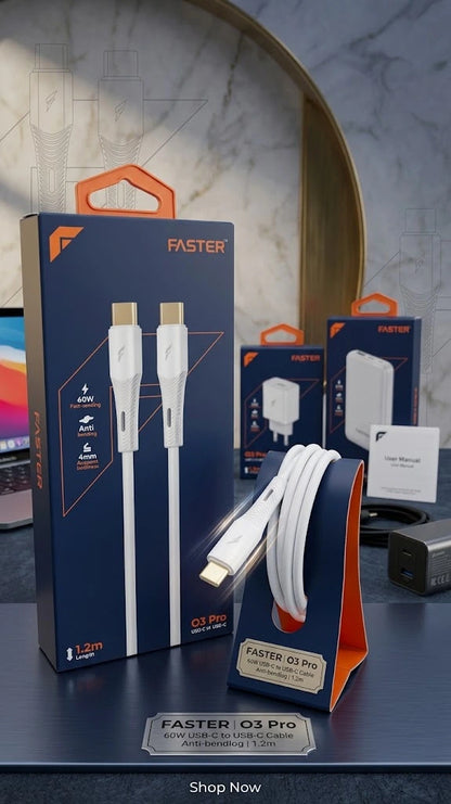 FASTER O3 Pro | USB-C to USB-C Cable | 60W Fast Charging 1.2m