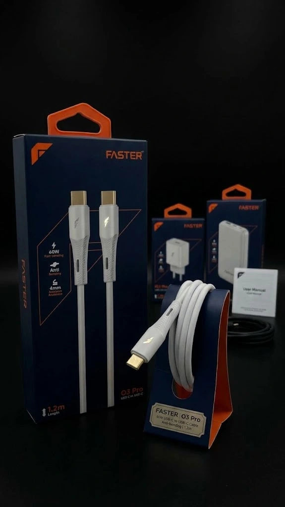 FASTER O3 Pro | USB-C to USB-C Cable | 60W Fast Charging 1.2m