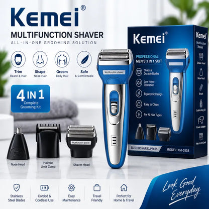 Kemei KM-5558 3 In 1 |Electric Shaver & Trimmer