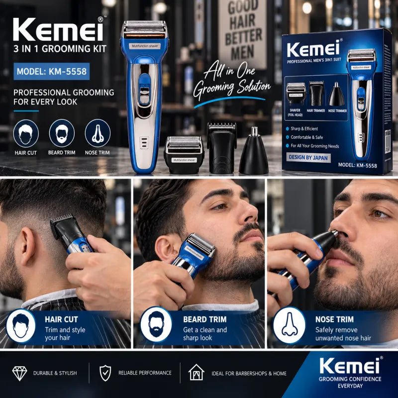 Kemei KM-5558 3 In 1 |Electric Shaver & Trimmer