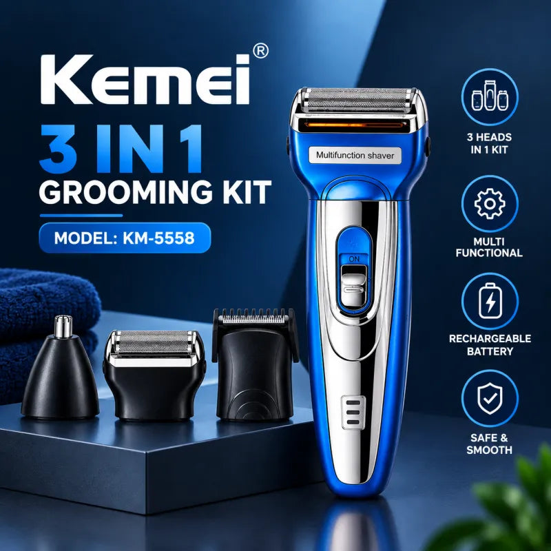 Kemei KM-5558 3 In 1 |Electric Shaver & Trimmer