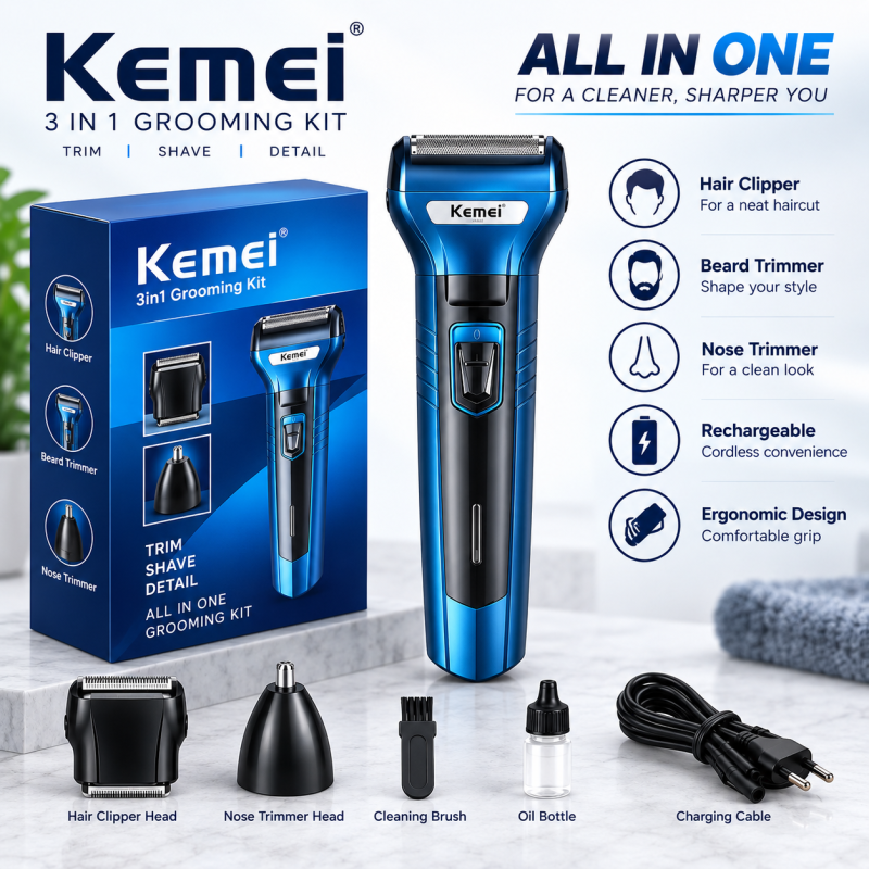 Kemei KM-6330 3 In 1 | Rechargeable Shaver & Trimmer
