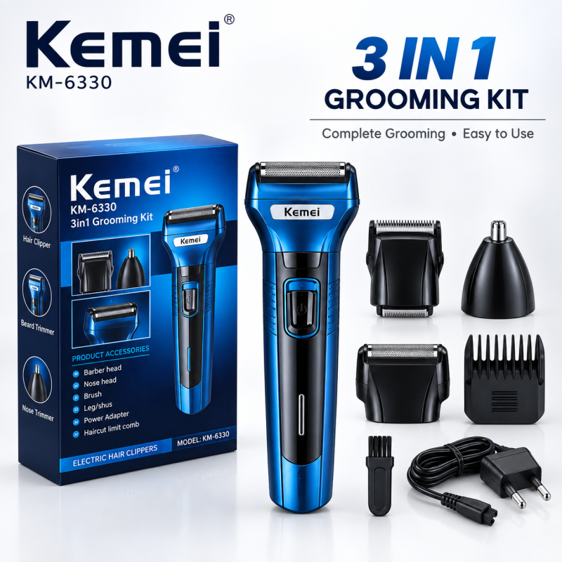 Kemei KM-6330 3 In 1 | Rechargeable Shaver & Trimmer