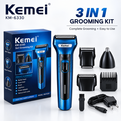 Kemei KM-6330 3 In 1 | Rechargeable Shaver & Trimmer