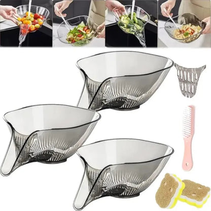 Generic Transparent Multi-Functional Plastic Drain Funnel Bowl |  Fruit & Vegetable Washing Colander