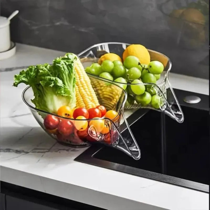 Generic Transparent Multi-Functional Plastic Drain Funnel Bowl |  Fruit & Vegetable Washing Colander