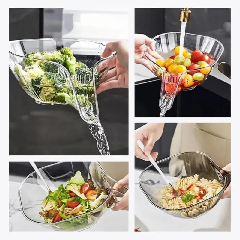 Generic Transparent Multi-Functional Plastic Drain Funnel Bowl |  Fruit & Vegetable Washing Colander