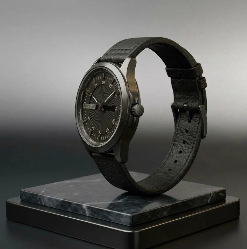 Perrelet Turbine Classic Black M7 |Dial Stainless Steel Leather Strap |Men's Watch