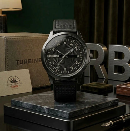 Perrelet Turbine Classic Black M7 |Dial Stainless Steel Leather Strap |Men's Watch