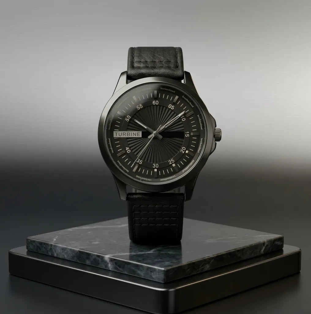 Perrelet Turbine Classic Black M7 |Dial Stainless Steel Leather Strap |Men's Watch