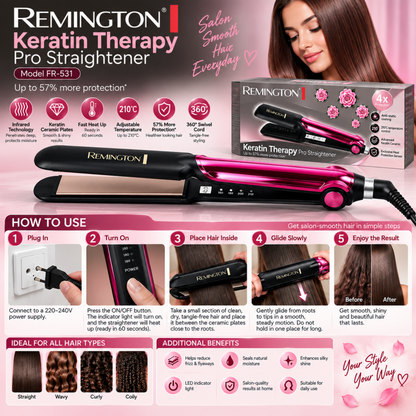 Remington FR 531 | Keratin Therapy Pro Hair Straightener | Ceramic & Teflon Coated Plates