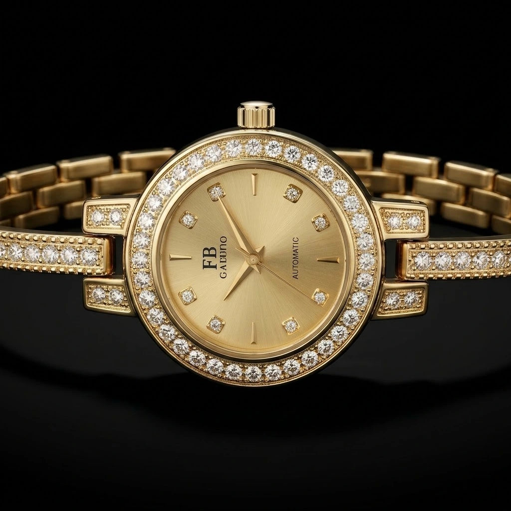 Ladies Luxury Crystal Bezel Jewelry Watch | Gold Link Strap – Sanariz