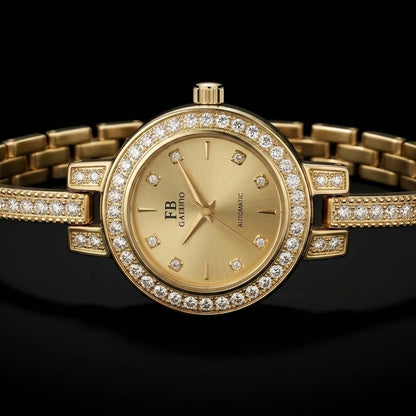 Ladies Luxury Crystal Bezel Jewelry Watch | Gold Link Strap – Sanariz