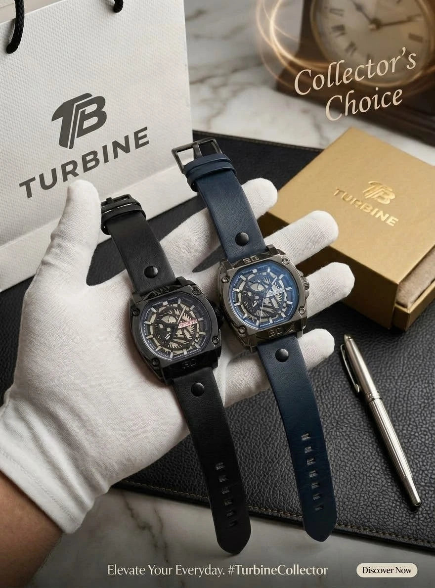 Turbine Model No. 6  |  Skeleton Dial Men's Watch  | Brass Case & Stitched Leather Strap