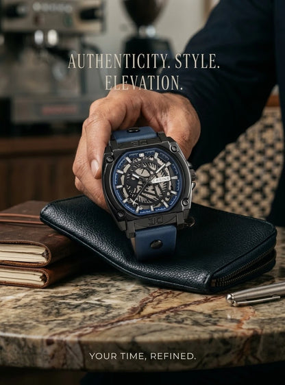 Turbine Model No. 6  |  Skeleton Dial Men's Watch  | Brass Case & Stitched Leather Strap