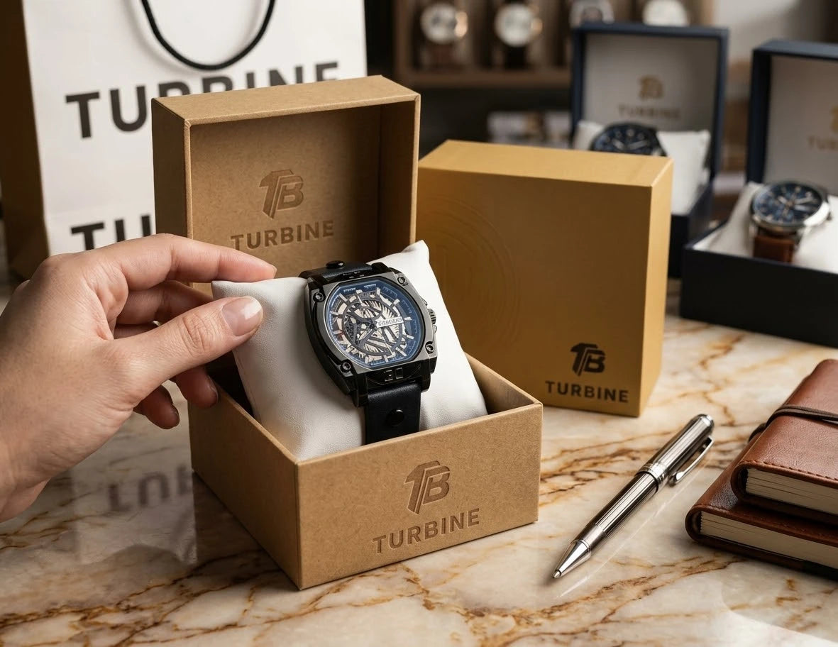 Turbine Model No. 6  |  Skeleton Dial Men's Watch  | Brass Case & Stitched Leather Strap