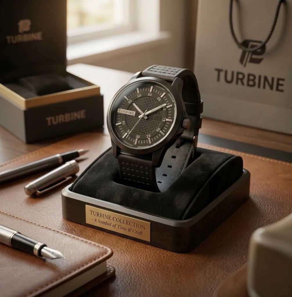 Turbine Noir Classic M7  | Brass Case & Stitched Leather Strap | Gents Watch