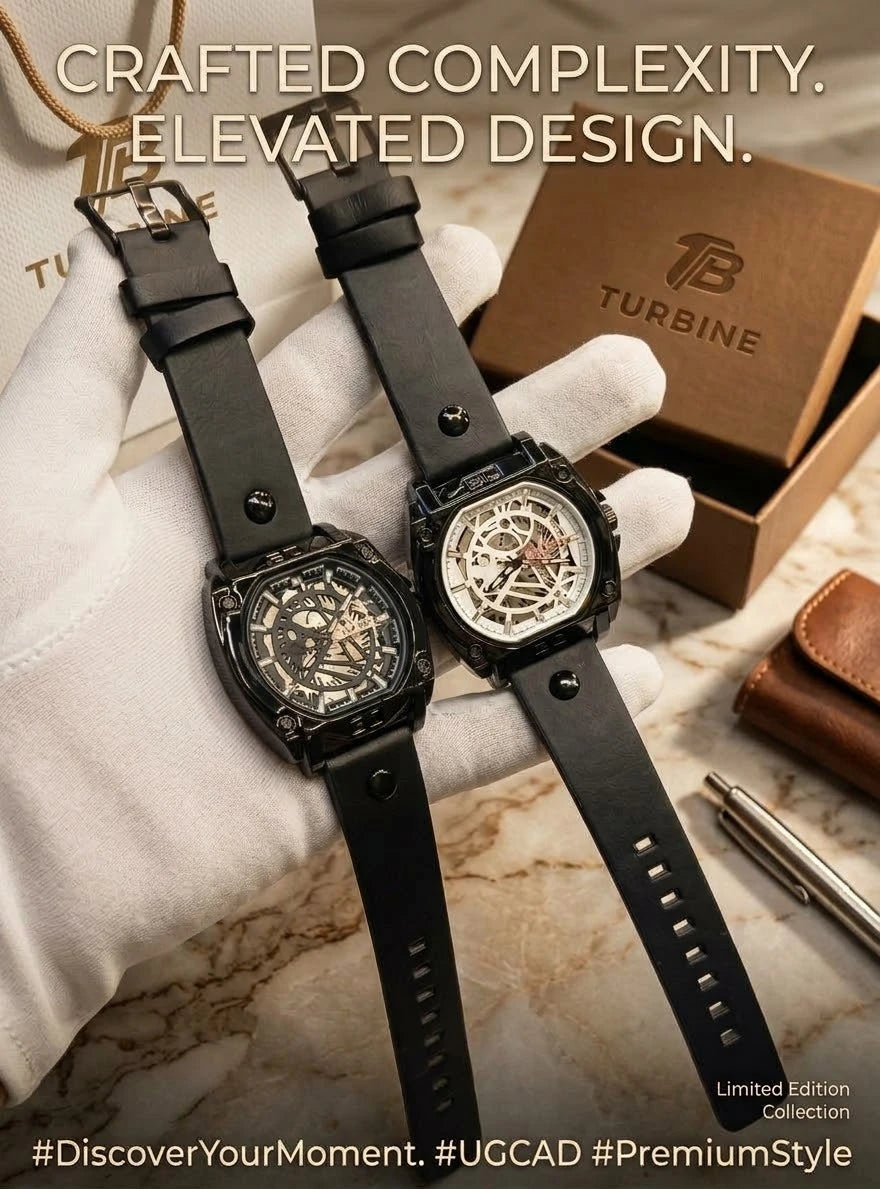 Turbine Model No. 6  |  Skeleton Dial Men's Watch  | Brass Case & Stitched Leather Strap