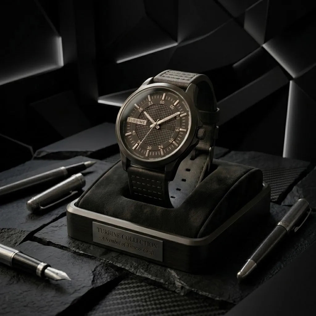 Turbine Noir Classic M7  | Brass Case & Stitched Leather Strap | Gents Watch