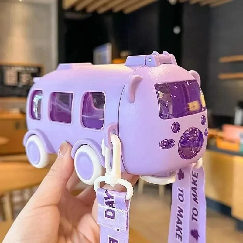 Bus Shaped Water Bottle For Kids 500ml | Straw & Strap