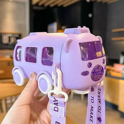 Bus Shaped Water Bottle For Kids 500ml | Straw & Strap