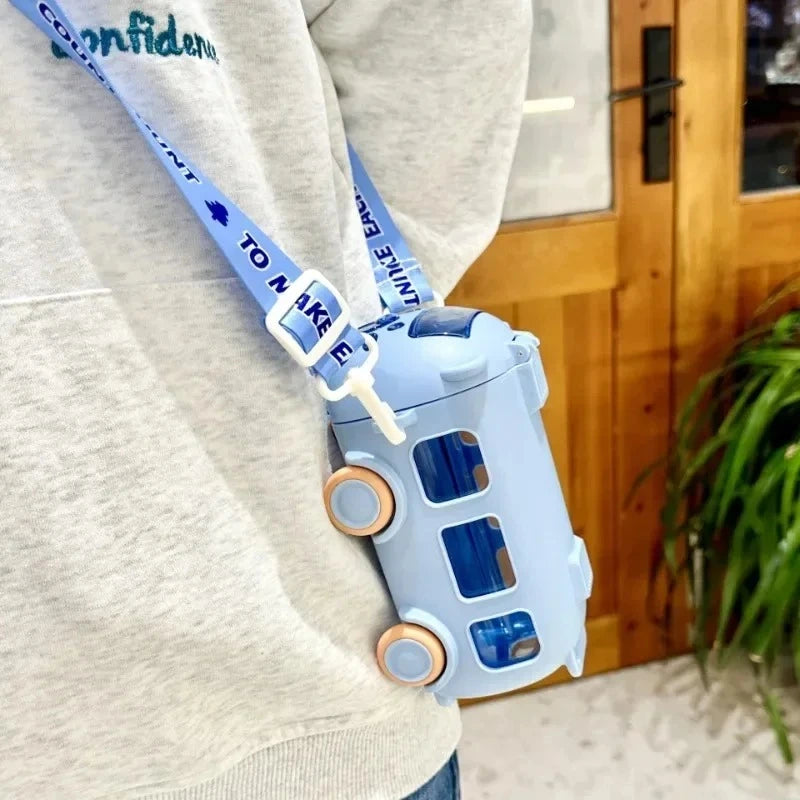 Bus Shaped Water Bottle For Kids 500ml | Straw & Strap