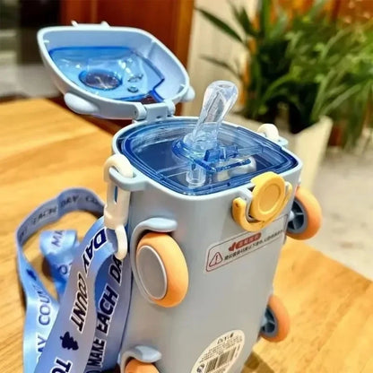 Bus Shaped Water Bottle For Kids 500ml | Straw & Strap