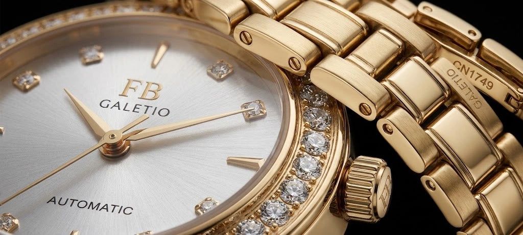 Ladies Luxury Crystal Bezel Jewelry Watch | Gold Link Strap – Sanariz
