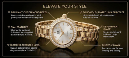 Ladies Luxury Crystal Bezel Jewelry Watch | Gold Link Strap – Sanariz