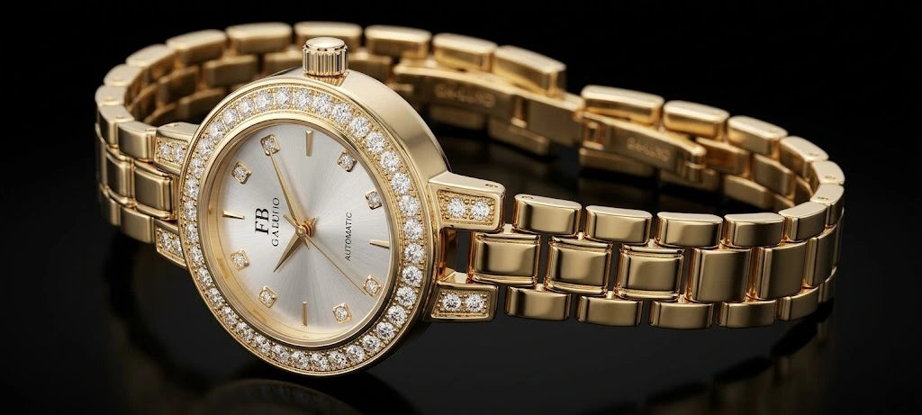 Ladies Luxury Crystal Bezel Jewelry Watch | Gold Link Strap – Sanariz
