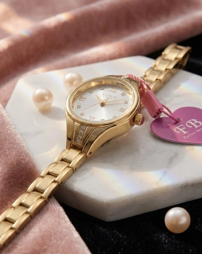 Ladies Luxury Jewelry Watch | Gold Link Strap & Crystal Dial – Sanariz