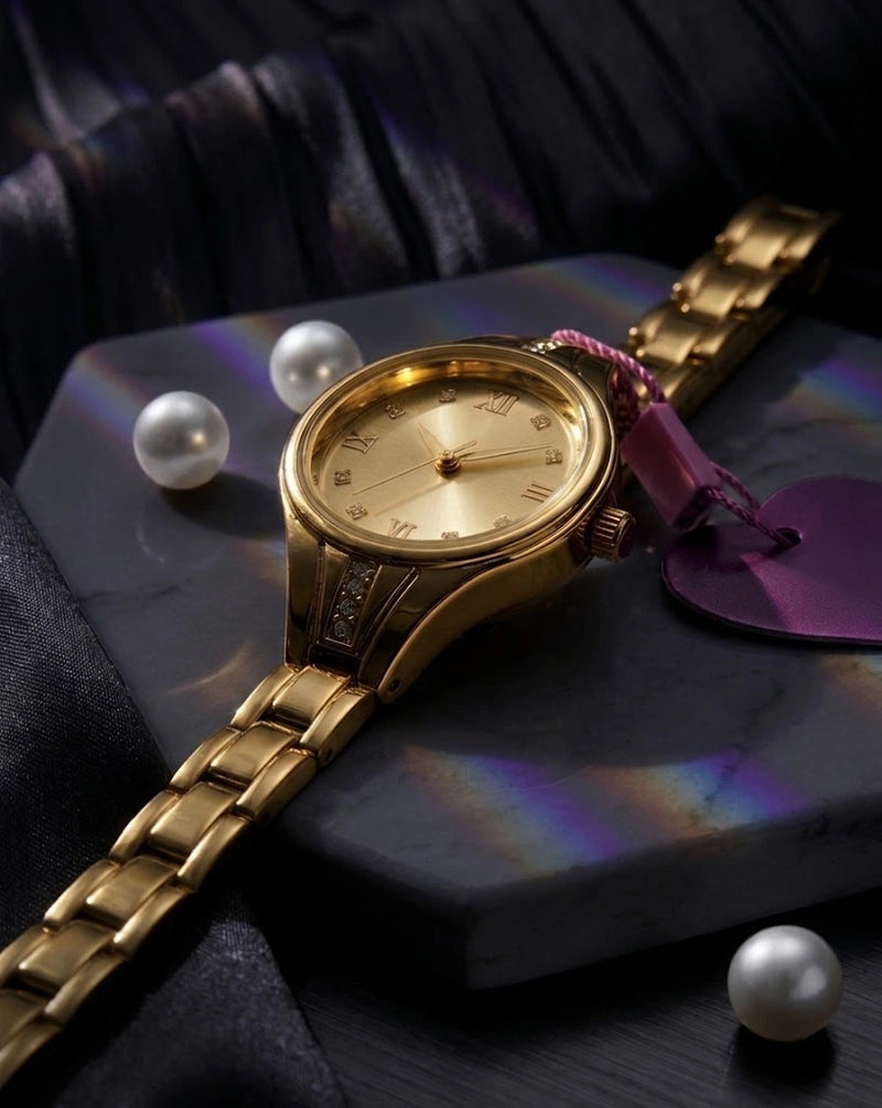 Ladies Luxury Jewelry Watch | Gold Link Strap & Crystal Dial – Sanariz