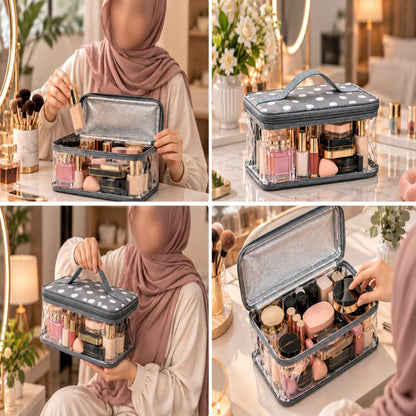 Transparent Cosmetic Organizer Bag with Handle | Travel Makeup Pouch